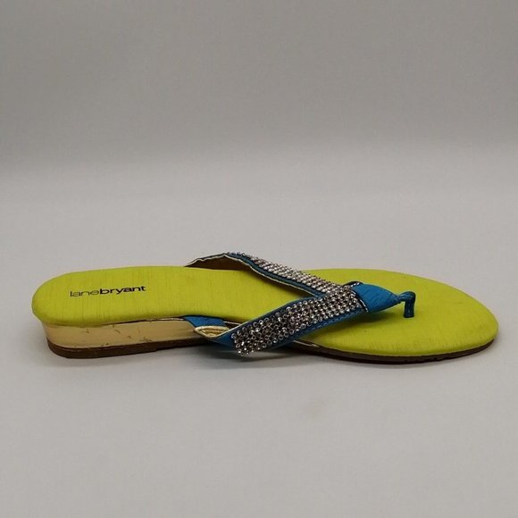 Lane Bryant Womens Rhinestone Embellished Thong Sandals Blue Green Wedge 11W - Picture 2 of 9